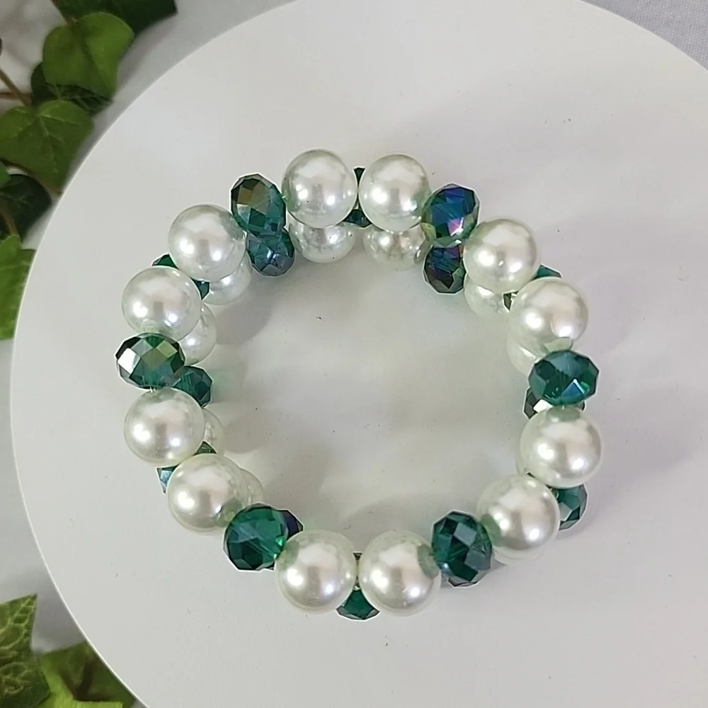 Handcrafted Glass Pearl with Green AB Crystal Beads